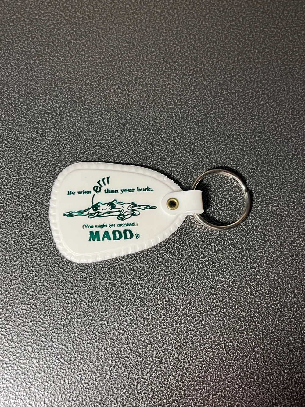 MADD White Vinyl Keychain with Green Logo